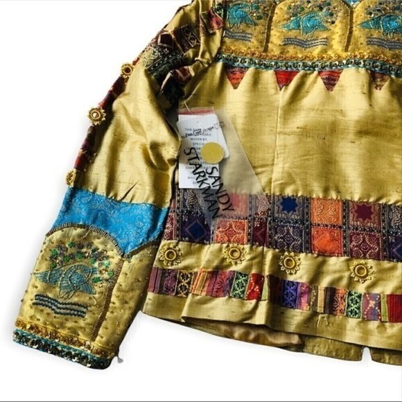 Sandy Starkman Boho Jacket Woven Silk Patchwork Embroidery Sequin Granny 90s S - Picture 10 of 16